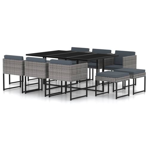 Non Communiqué Noir Ensemble À Manger De Jardin Coussins 11 Pcs Résine Tressée Gris