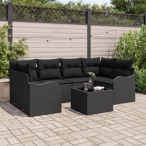 VIDAXL - Salon de Jardin - Poly Rotin - 7 Pièces - Noir - Image 2