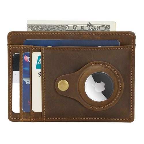 CONTACT'S – Mini portefeuille en cuir véritable pour hommes, étui AirTag,  porte-cartes, petit porte-monnaie YKK avec fermeture éclair autour,  pochette