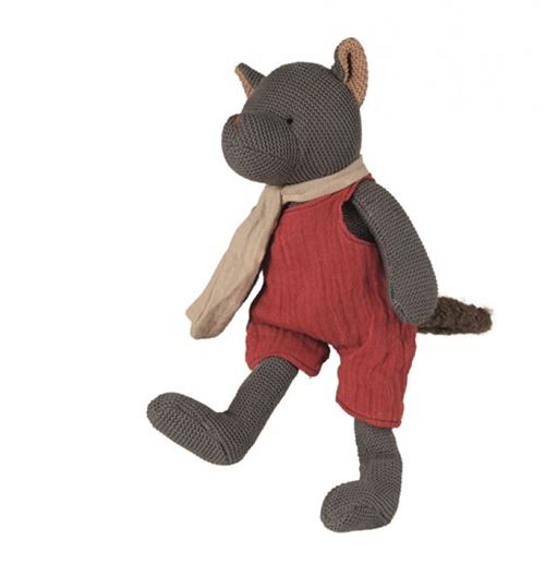 John le loup Peluche tricote