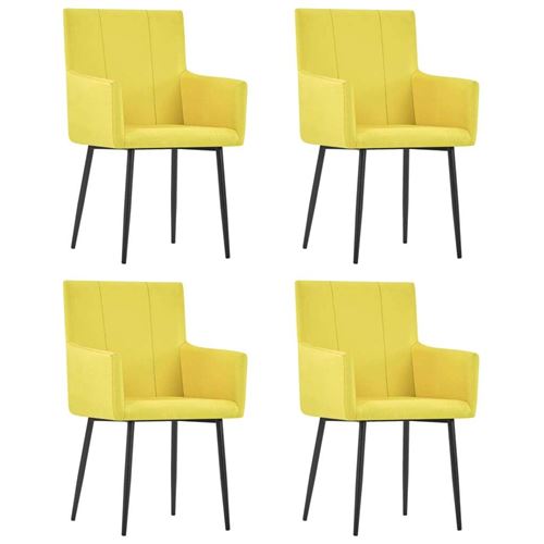 vidaXL Chaises de salle à manger avec accoudoirs 4 pcs Jaune Tissu
