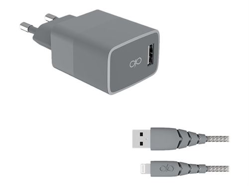 Force Power USB-A-Netzladegerät + Lightning-Kabel 1,2 m, Recycling - Grau