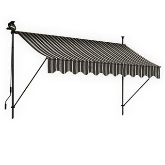 BLUMIE Store banne 350x150 cm avec éclairage led et manivelle - Rayures Gris / Blanc - 1