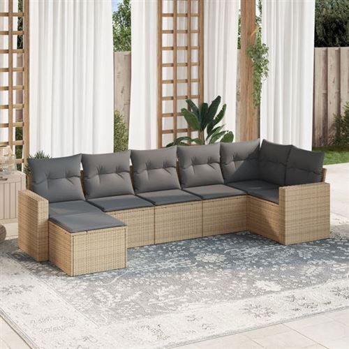 vidaXL Salon de jardin avec coussins 7 pcs beige résine tressée 3219269
