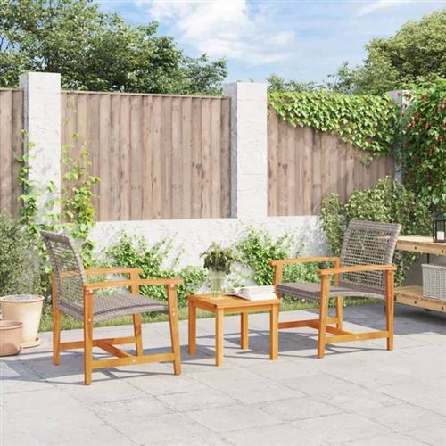 Vidaxl - Set Da Bistrot 3 Pz Grigio In Polyrattan E Legno Di Acacia