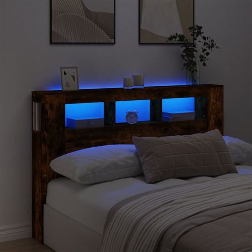 vidaXL Tête de lit à LED chêne fumé 160x18,5x103,5cm bois d'ingénierie
