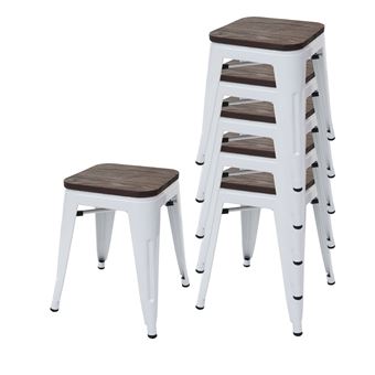 4 Tabourets Industriels Empilables - Métal Thermolaqué Blanc - Assise 30x30 Cm - Stables Et Faciles à Ranger