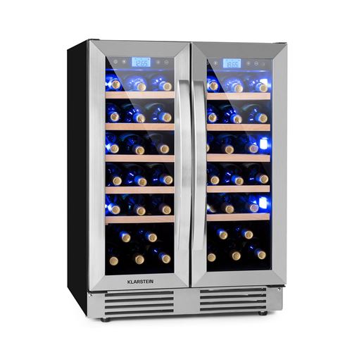 Klarstein Vinovilla Duo42 Cave à vin réfrigérée - 2 zones de température - 126 litres / 42 bouteilles - Classe G - Porte vitrée et inox