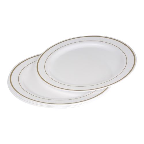 set 6 assiettes plastiques blanches en ps lisere or ø23cm