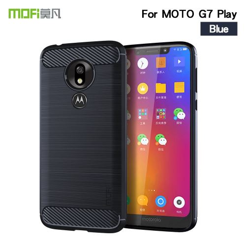 Coque en TPU fibre de carbone bleu foncé pour votre Motorola Moto G7 Play