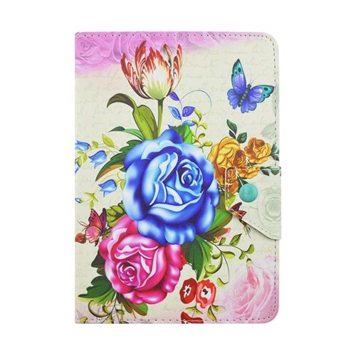 Yonis Multicolore Housse Universelle 7 Pouces Motifs Fleurs Papillons Paysage Portrait Simili Cuir