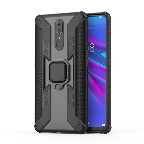 Coque en TPU hybride de style guerrier avec béquille à anneau à fringer rotatif noir pour votre Oppo F11
