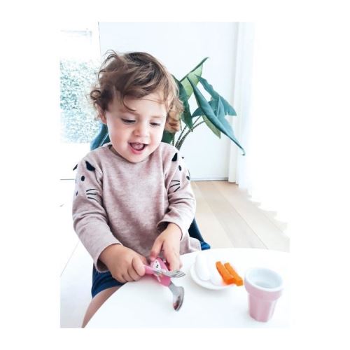 nuby couverts d'apprentissage inox, manches silicone 3d - rose - 12 mois +