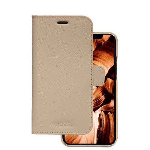 dbramante1928 New York - Étui à rabat pour téléphone portable - cuir Saffiano pleine fleur - sable sahara - pour Apple iPhone 12, 12 Pro