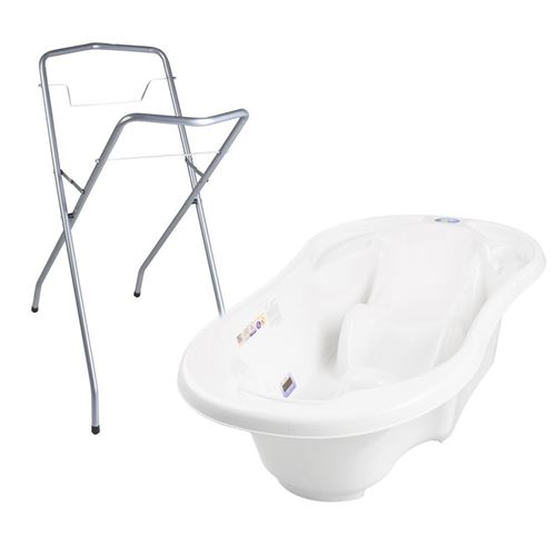 MonMobilierDesign Baignoire b&eacute;b&eacute; avec r&eacute;ducteur int&eacute;gr&eacute; Blanc + Pied