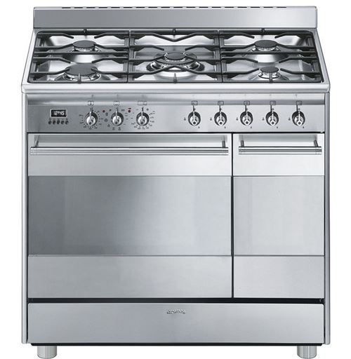 Smeg SCB92PX8 - Cuisinière (four à deux étages) - pose libre - largeur : 90 cm - profondeur : 60 cm - hauteur : 91.5 cm - avec système auto-nettoyant - acier inoxydable État correct - Smeg reconditionné disponible sur Fnac