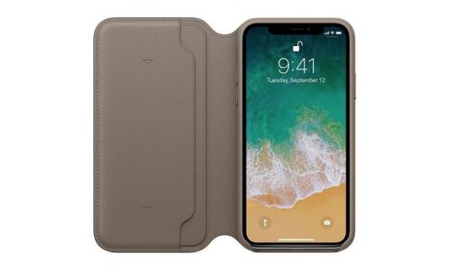Etui origine Apple iPhone X en cuir taupe MQRY2ZM/A