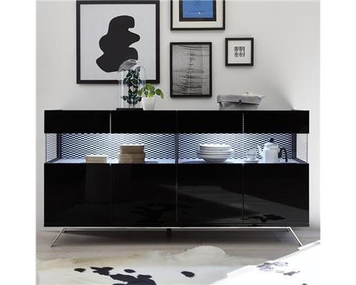 Buffet lumineux 4 portes design noir CASTELLI 7 - L 184 x P 50 x H 101 cm