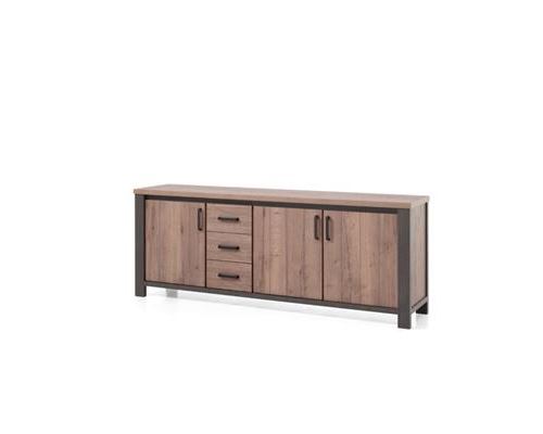 Buffet 3 portes et 3 tiroirs couleur chêne foncé SUNNY - L 227 x P 50 x H 85 cm