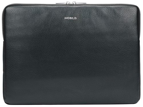 Mobilis Housse pour Ordinateur Portable 12.5-14, Pochette en Similicuir Déperlant Compatible MacBook Air et MacBook Pro 13.3, Laptop Sleeve, Noir et Argent