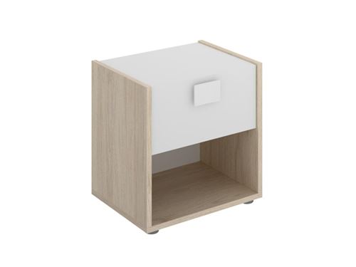 Table de chevet SONIA - 1 tiroir et 1 niche - Coloris : Chêne et blanc