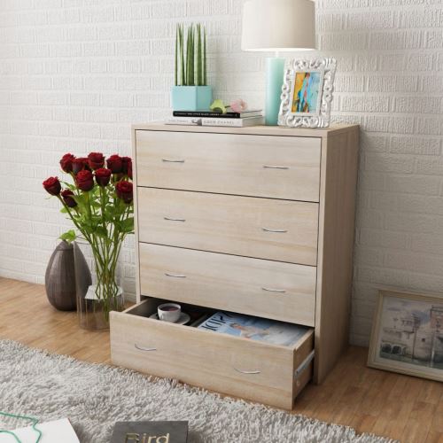 Meelady Commode avec 4 Tiroirs Commode de Chambre Meuble de Rangement 60 x 30,5 x 71 cm Couleur chêne