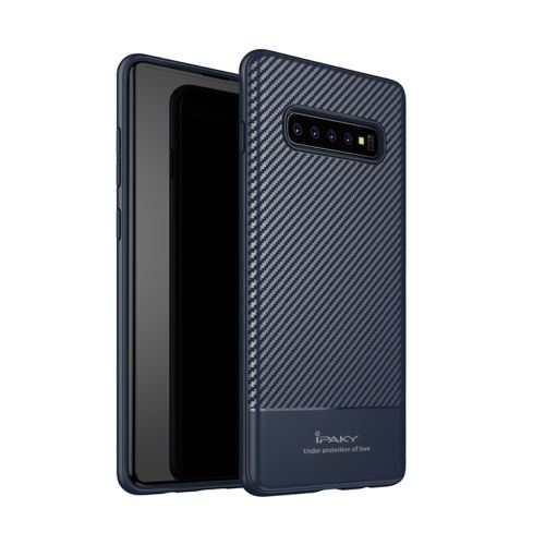 Coque en TPU fibre de carbone couleur bleu foncé pour votre Samsung Galaxy S10 Plus