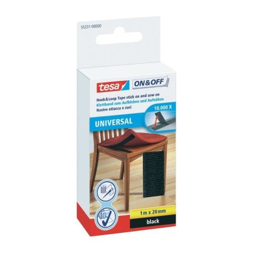 Tesa Noir Bande Auto-Agrippante A Coudre Et A Coller - 1 M X 20 Mm