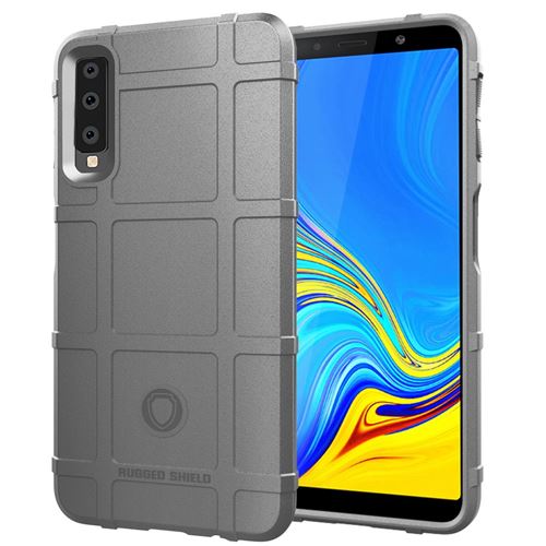 Coque en TPU grille carrée anti-chocs souple gris pour votre Samsung Galaxy A7 (2018)