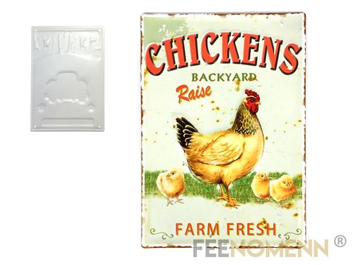 FÉENOMENN plaque métal déco vintage - effet relief - chickens / poulet de la ferme poussins (30x40cm)