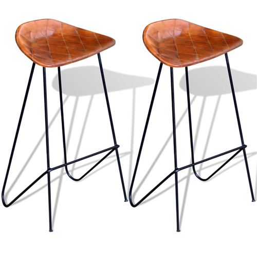 Chaises de bar 2 pcs Noir et marron Cuir v&eacute;ritable Vidaxl Marron