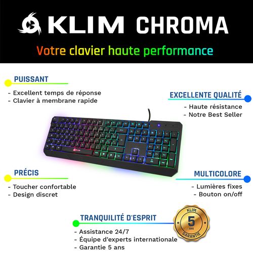 Clavier gaming Klim Chrome RGB Noir - Clavier - Achat & prix