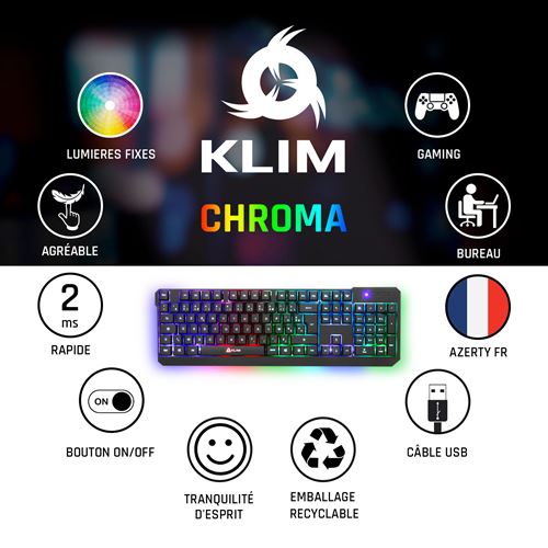 Clavier gaming Klim Chrome RGB Noir - Clavier - Achat & prix