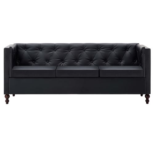 VIDAXL  Canap&eacute; chesterfield &agrave; 3 places Rev&ecirc;tement en similicuir Noir 