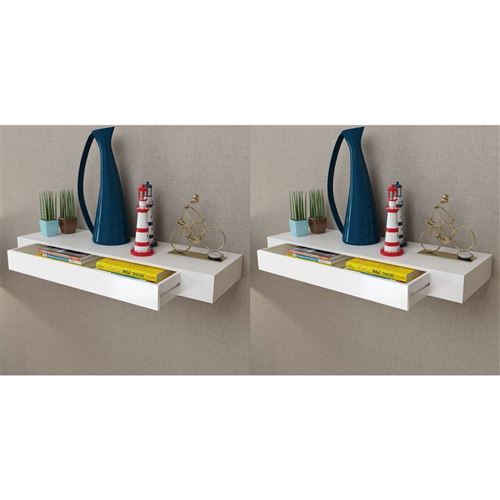 vidaXL Étagères murales avec tiroirs 2 pcs Blanc 80 cm