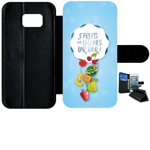 Etui À Rabat Samsung Galaxy S7 Edge 5 Fruits Et Legumes Fond Bleu Pale