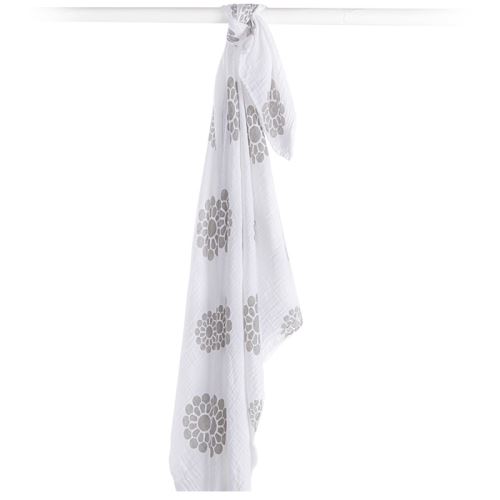 Lange Lulujo en mousseline de coton Fleurs grises 120x120 cm