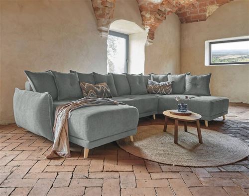 Lena Canapé Dangle Panoramique Convertible Droite L312x90x155190cm Couleur Gris Clair