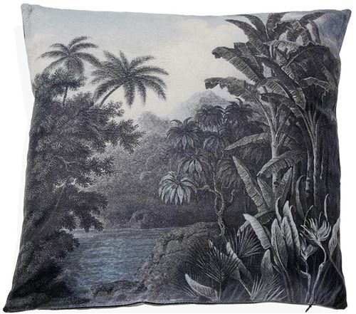 Versa - Coussin impression jungle noir et blanc