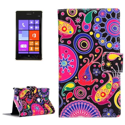 Nokia Lumia 925 Housse Etui Cuir PU Poissons Fleurs Coloré ALS54770