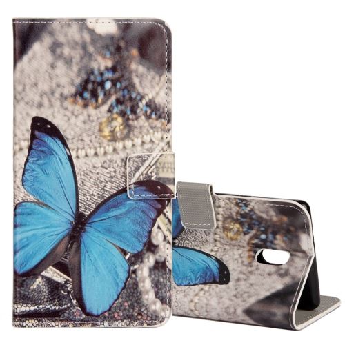 Nokia N3 Housse Etui Cuir PU papillon Bleu ALS54804