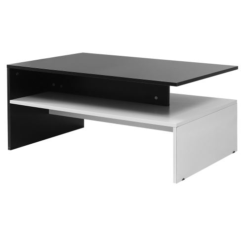 SUNFAY Table Basse de Salon - Design en Bois Moderne avec Rangement 90*42*60 cm (Noir et Blanche)