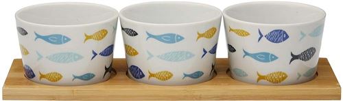 Versa - Set 3 bols en porcelaine avec support en bambou Bay