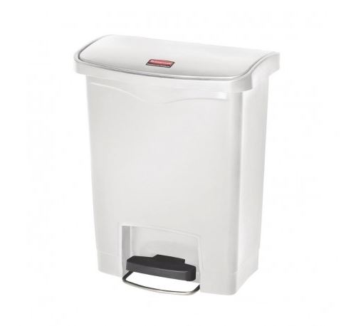 Poubelle à pédale frontale large blanche 30l slim jim step-on