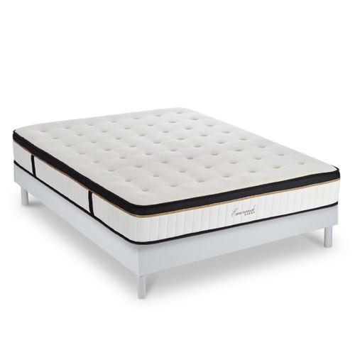 Ensemble Matelas Emeraude Mousse Accueil m&eacute;moire moelleux 24 cm et Sommier Bois Blanc - 180x200cm
