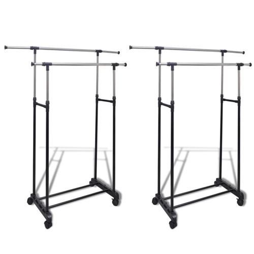 vidaXL Lot de 2 Porte Vêtements Penderie portant Double sur 4 roulettes