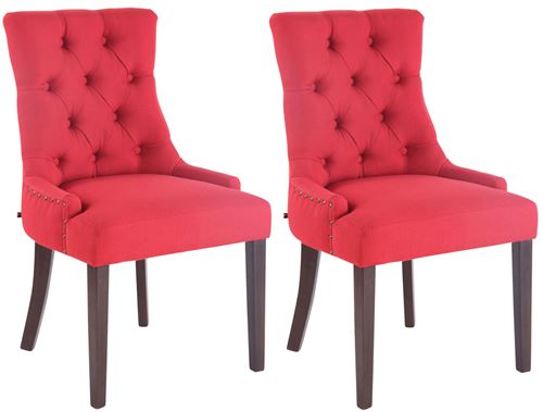 Lot de 2 Chaises de Salle à Manger Aberdeen en Tissu - Coutures et boutons décoratifs - Piètement Bois Antique - Couleur Rouge