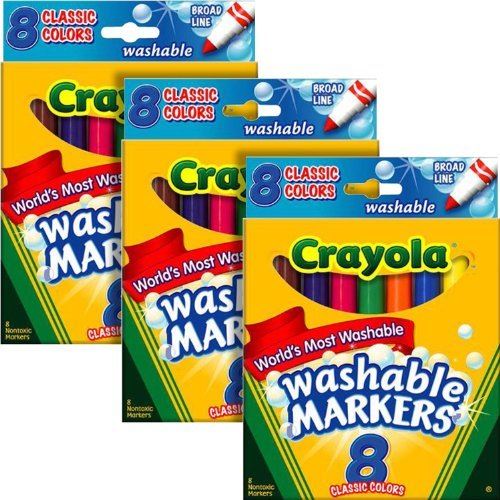 Marqueurs lavables Crayola, pointe large, couleurs classiques, 8 unités (paquet de 3)