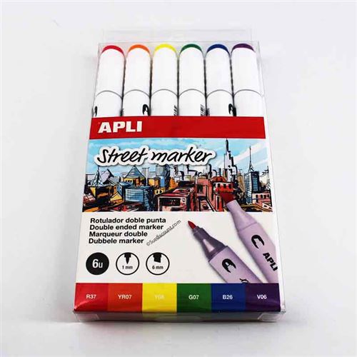 Feutre À Double Pointe 6 Couleurs Apli 6U Steet Marker