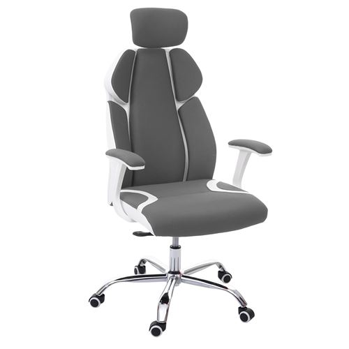 Chaise de bureau MENDLER HWC-F12, chaise pivotante, tissu + similicuir gris/blanc